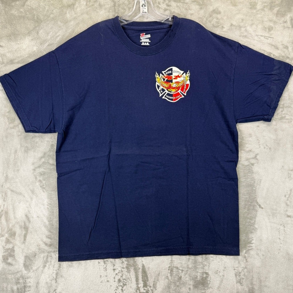 Collectible Hanes Mens Houston Fire Ambulance Graphic T-Shirt Navy Blue XL